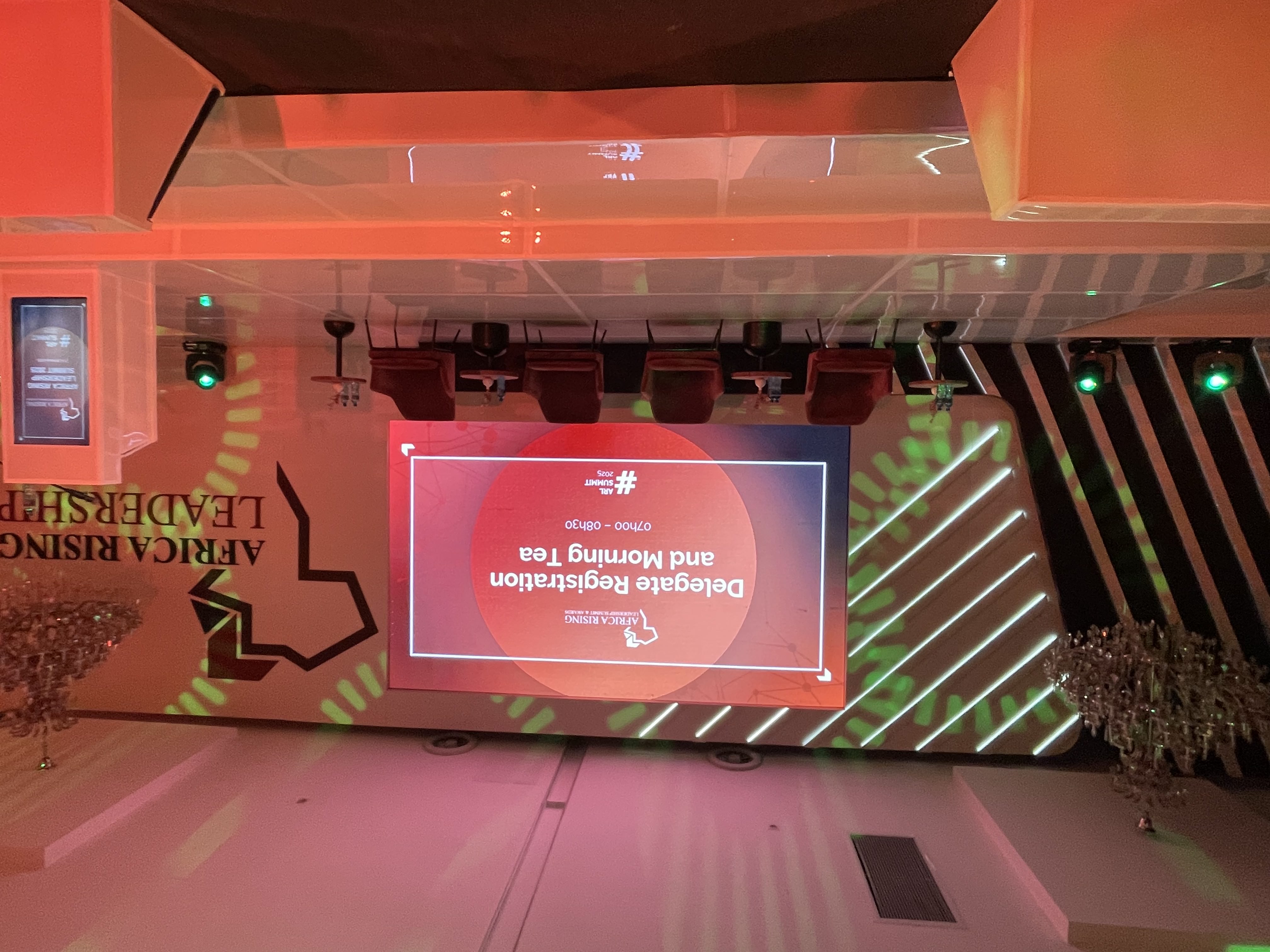 Outdoor music stage with screen and lighting setup